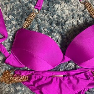 Pinkini Bikini, Custom Pinkish Purple Bling Bikini With Rhinestones Size L/XL